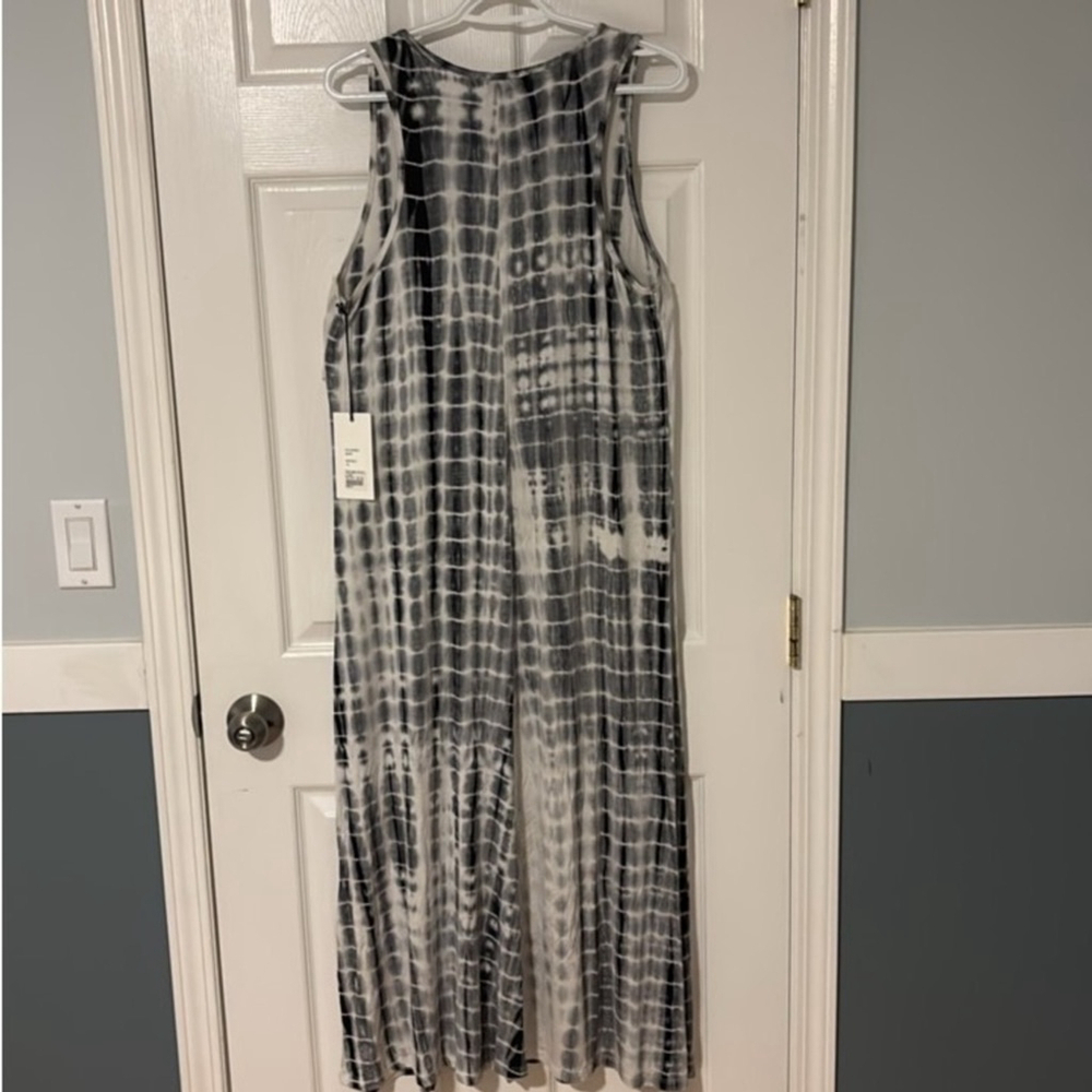 POINT ZERO maxi dress jersey knit indigo print sleeveless v-neck white black lge - Picture 7 of 13